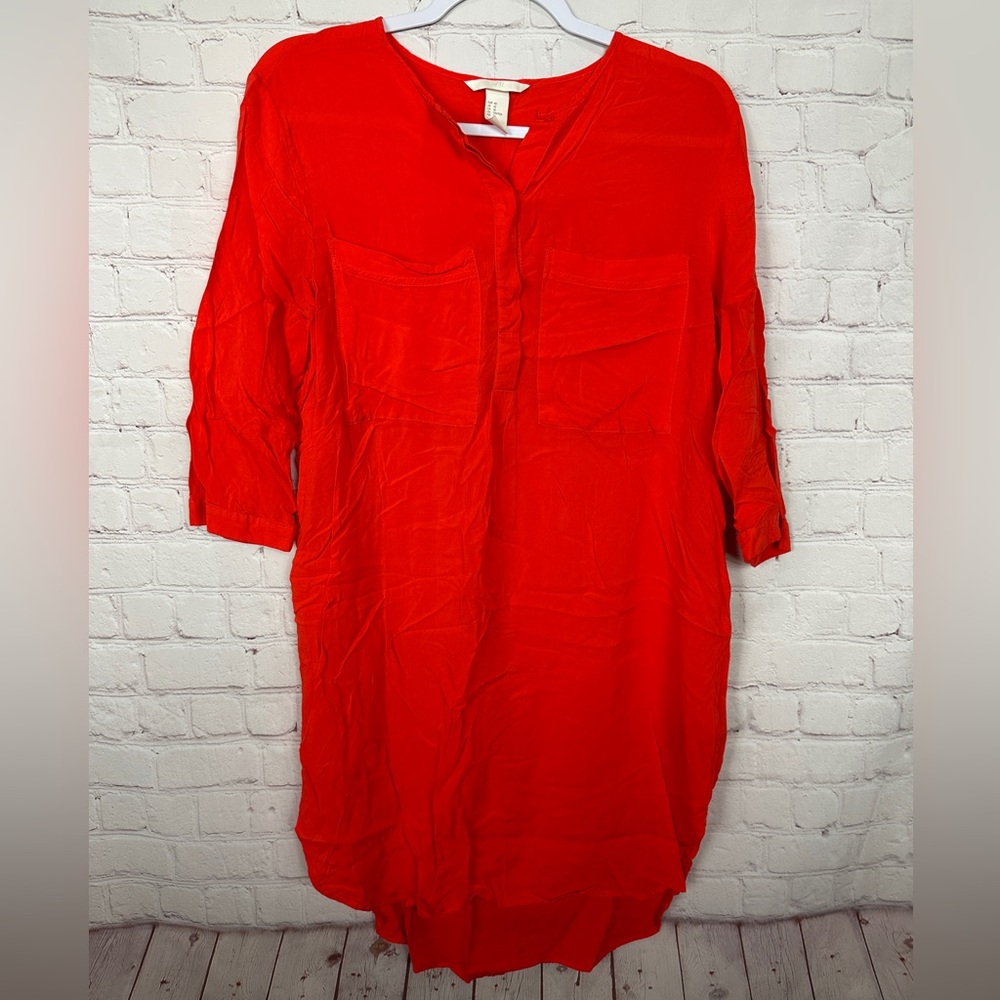 H&M popover hi low 3/4 sleeve viscose dress sz 10 orange GUC